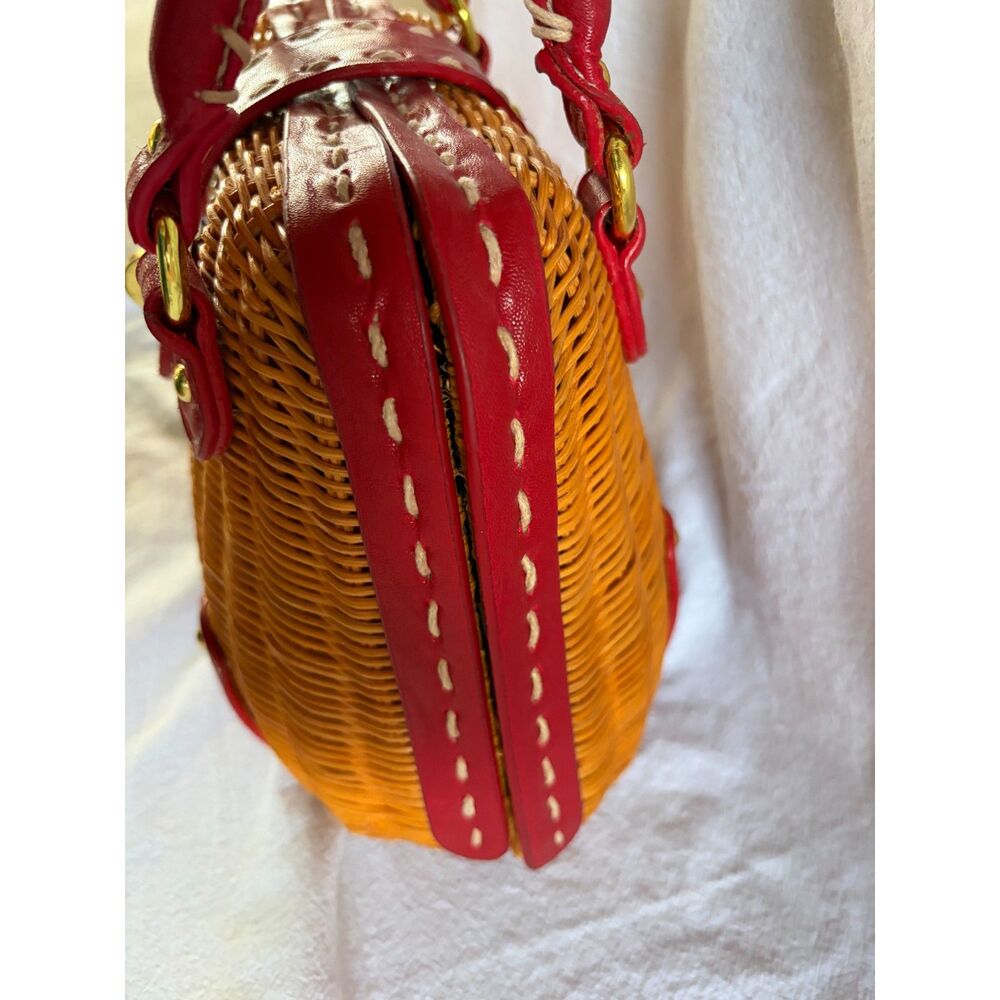 Wicker Purse w/ Red Leather Accents MCM Golden Girls 90's Y2K Grandma Old Money - Picture 3 of 13